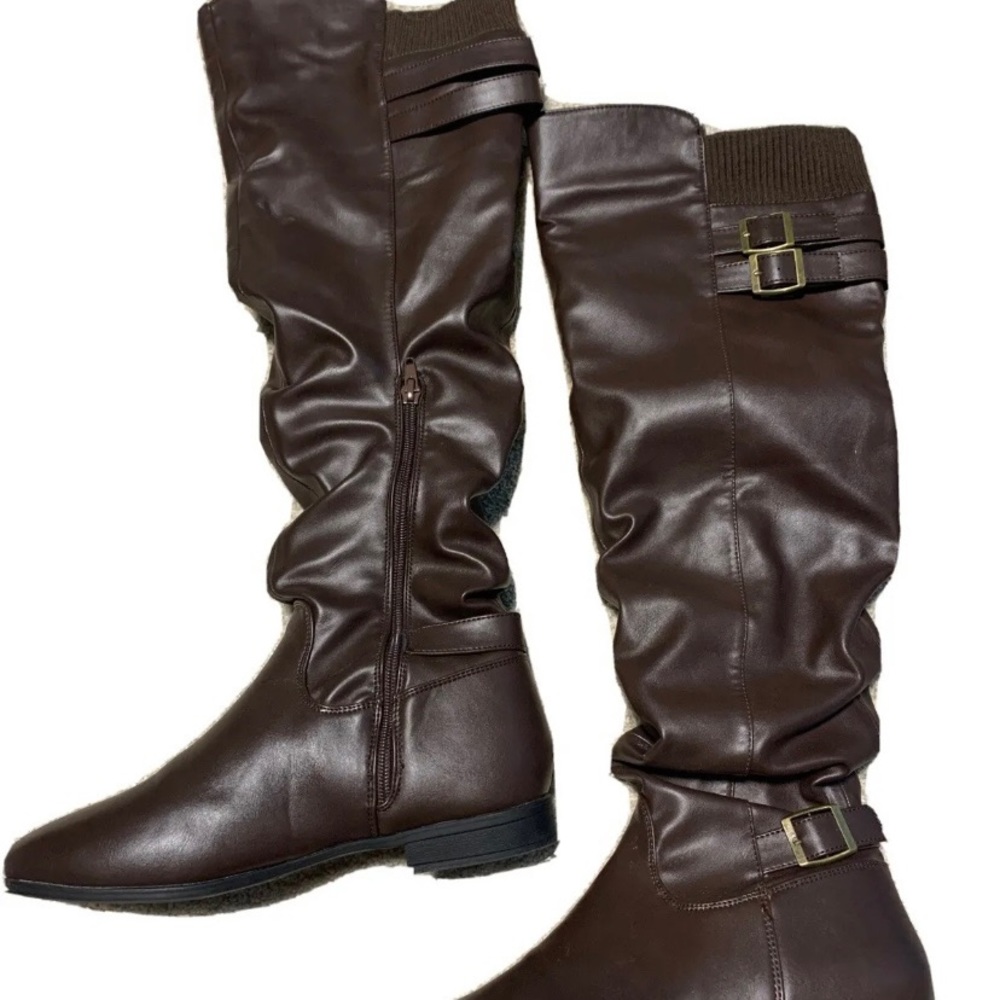 Brown thigh high boots